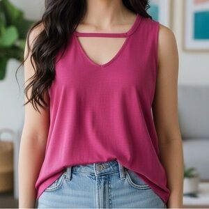 WAREHOUSE One Pink Sleeveless V-Neck Tank Top